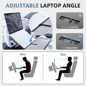 AUEOTUAR laptop in use on tray enables stable, temporary workstation