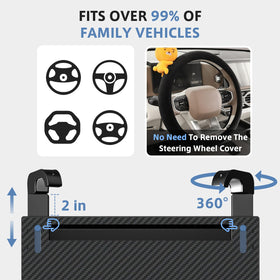 AUEOTUAR tray mounted on steering wheel showing rotatable hook attachment