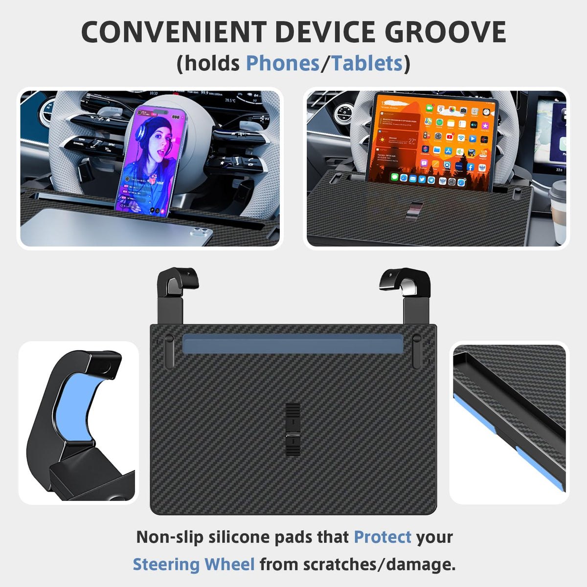 AUEOTUAR tray groove holding a phone and tablet for hands-free viewing