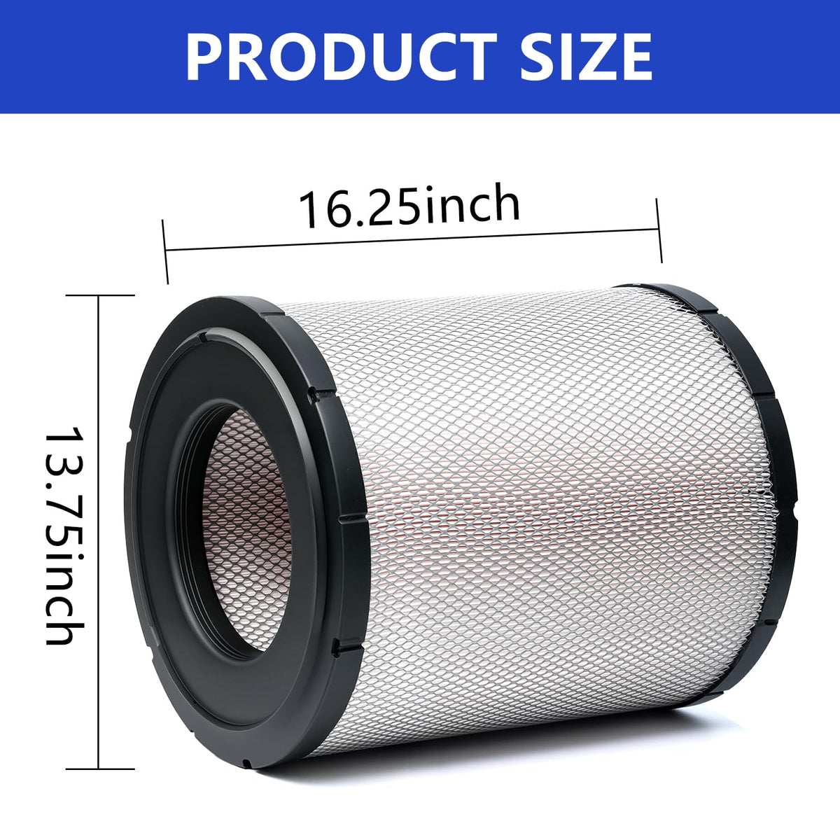 AUIVERED filter beside ruler for scale showing dimensions and straightforward replacement