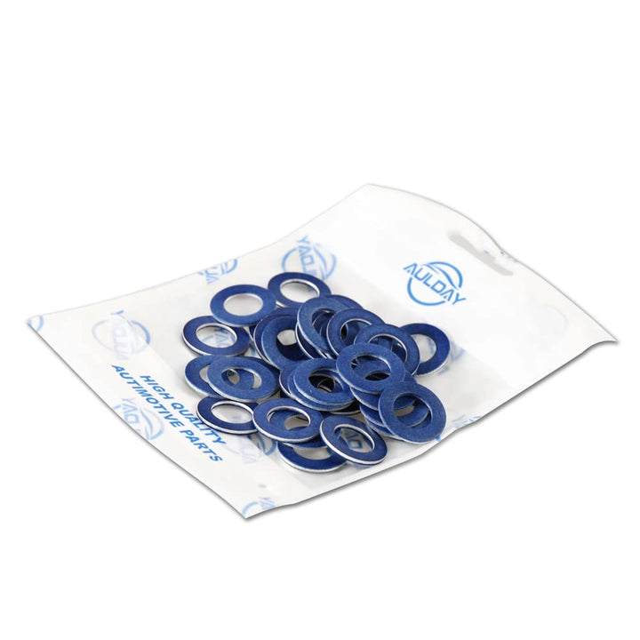 AULDAY front packaging showing 100 oil drain plug gaskets and kit benefit