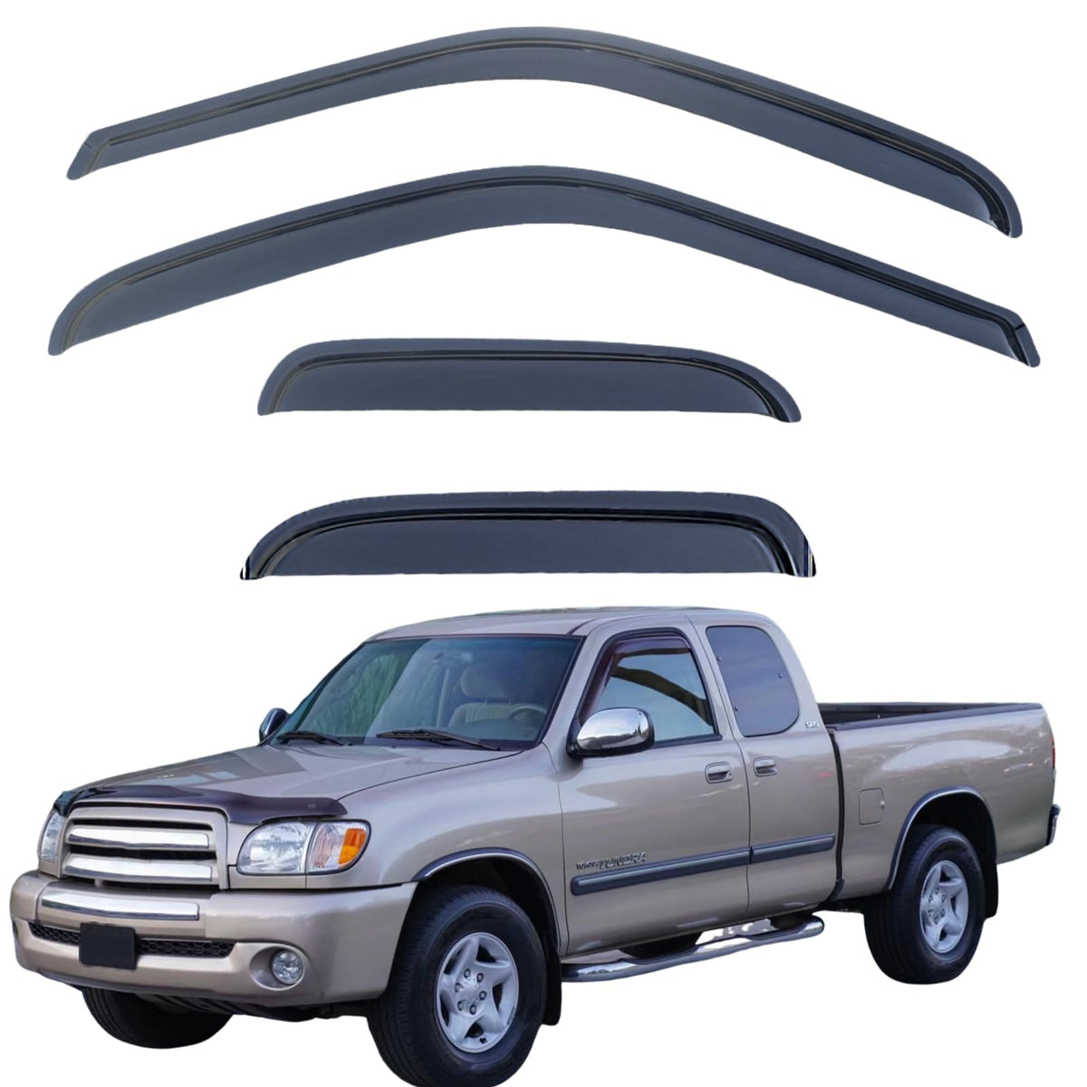 Aumivoron packaging showing four-piece rain guard kit and benefits