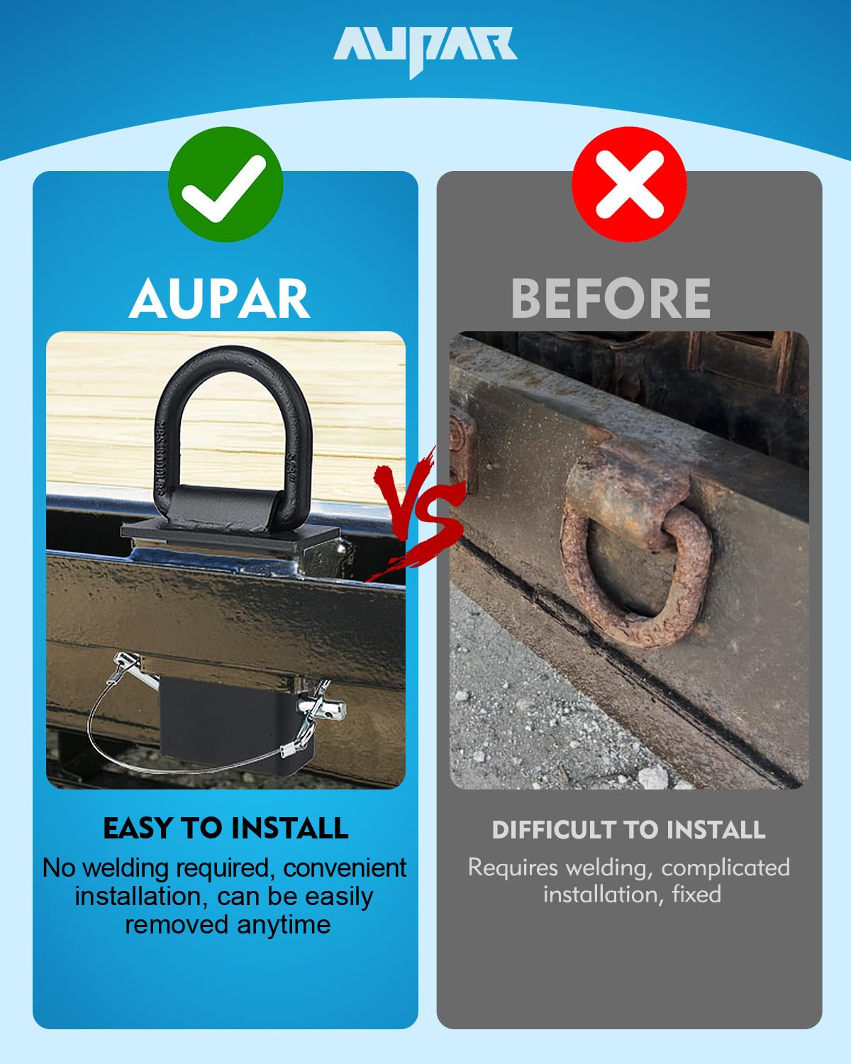 Aupar detail of hitch pin and locking cotter pin ensuring pins stay secure during transit