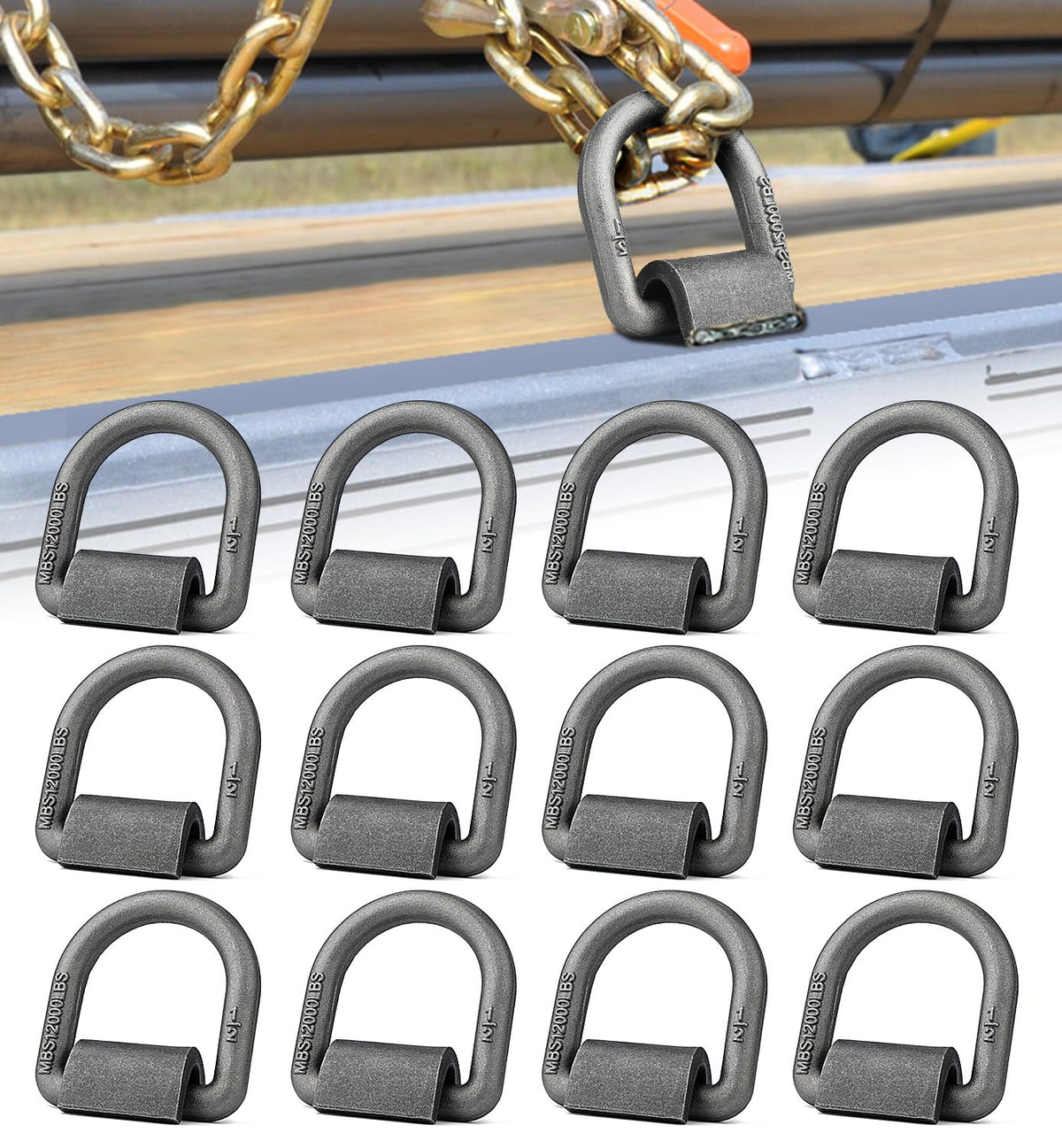 Aupar forged D-ring pack front view showing all 12 pieces for reliable anchoring