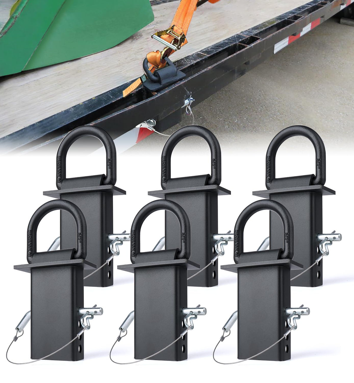 Aupar front packaging showing six heavy-duty stake pocket D-rings for secure load points