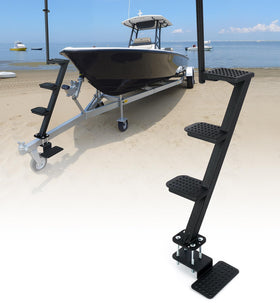 Aupar front view of boat trailer steps showing sturdy frame and four treads for safe access