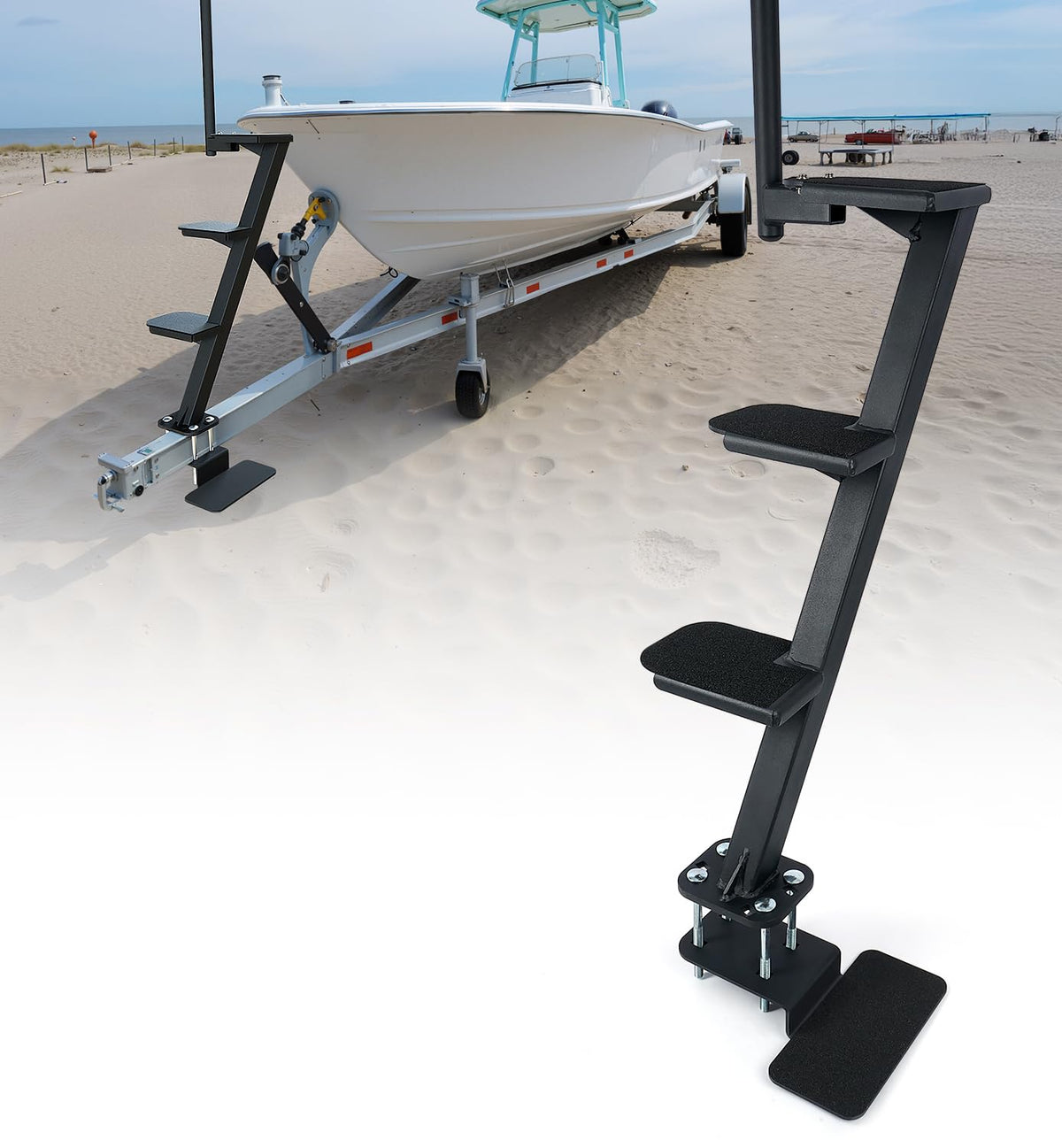 Aupar front view showing full four-step unit and compact footprint for easy access
