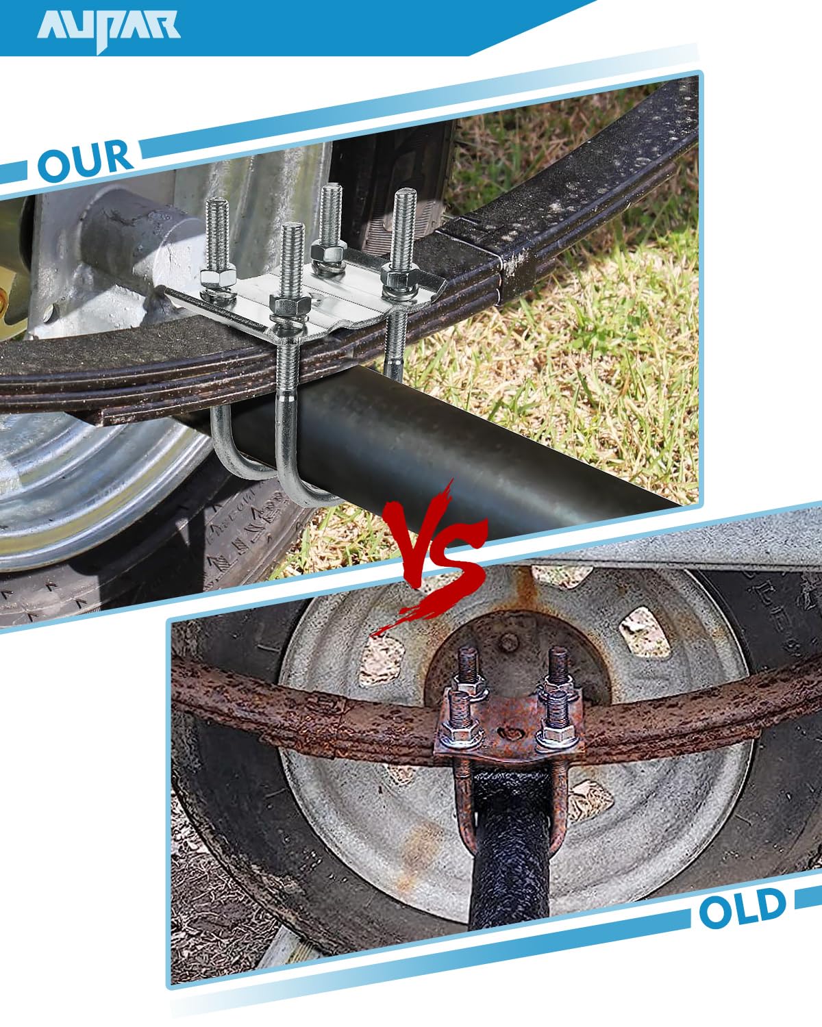 Aupar kit installed on a trailer axle demonstrating secure mounting