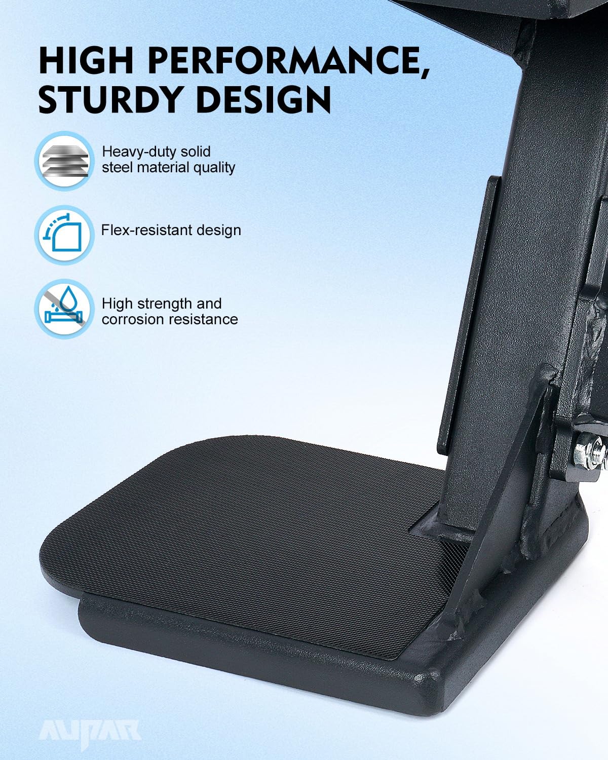 Aupar step mounted on trailer tongue demonstrating adjustable bracket fit and stability