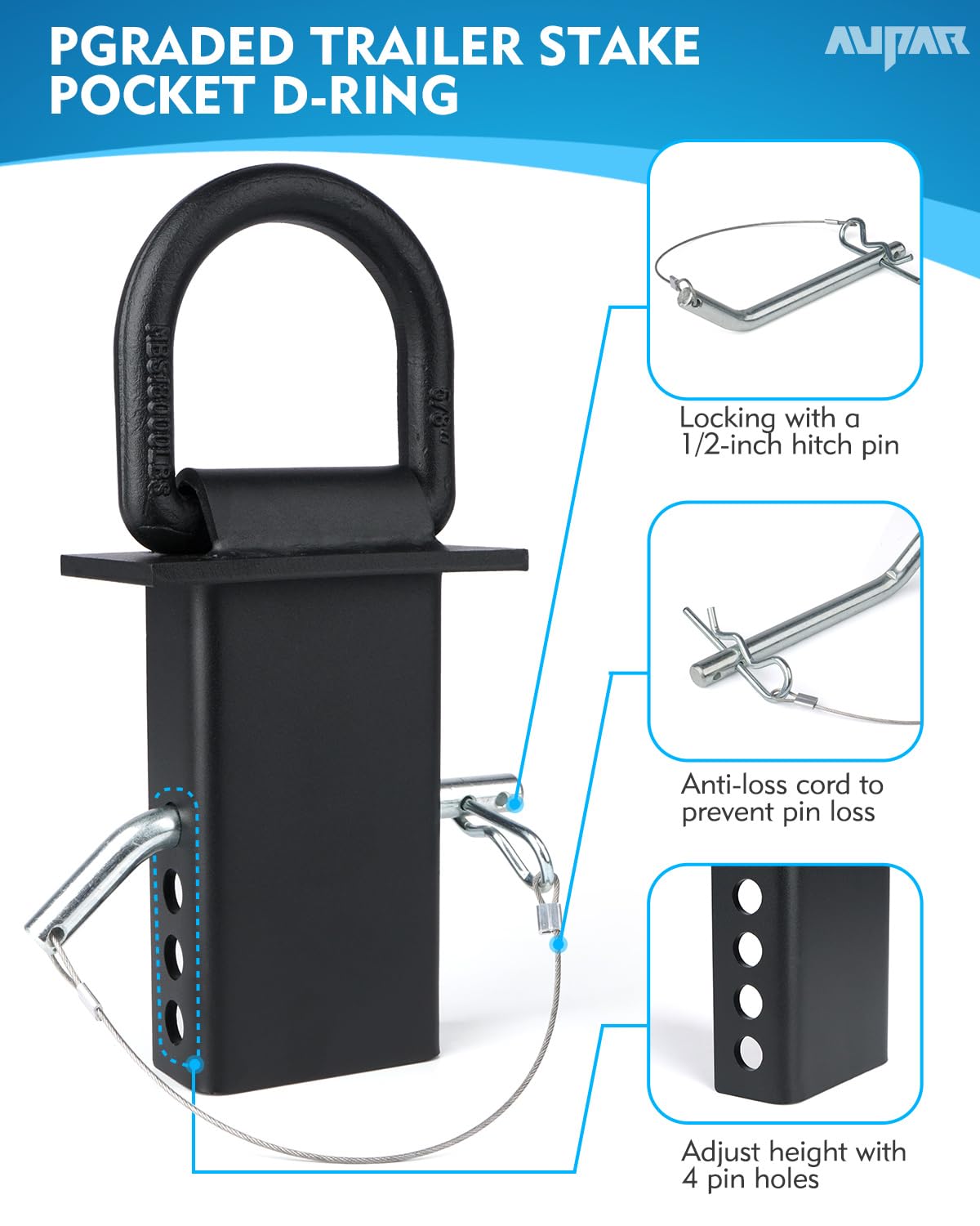 Aupar side profile installed in stake pocket demonstrating adjustable height convenience