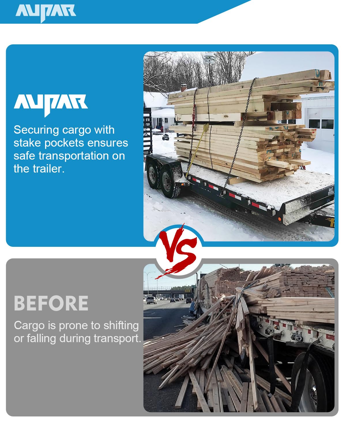 Aupar stake pocket with 2x4 inserted demonstrating compatibility benefit