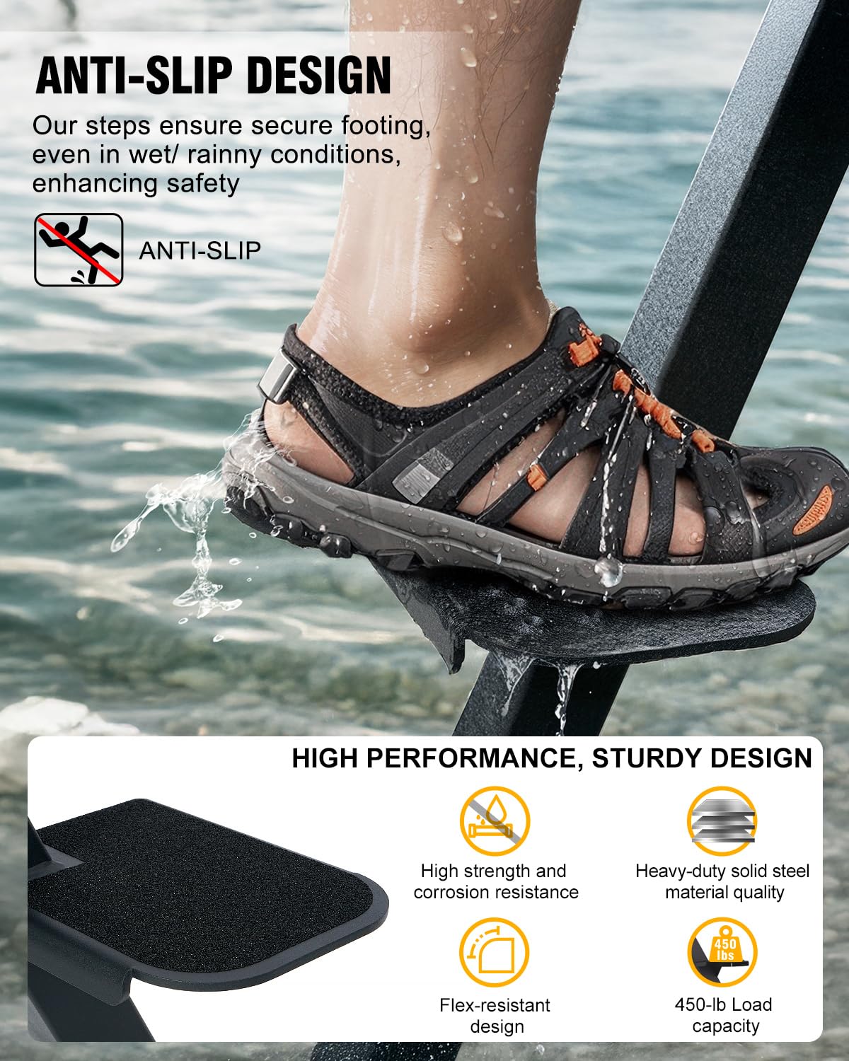 Aupar step grip tape close-up showing anti-slip surface for wet weather traction