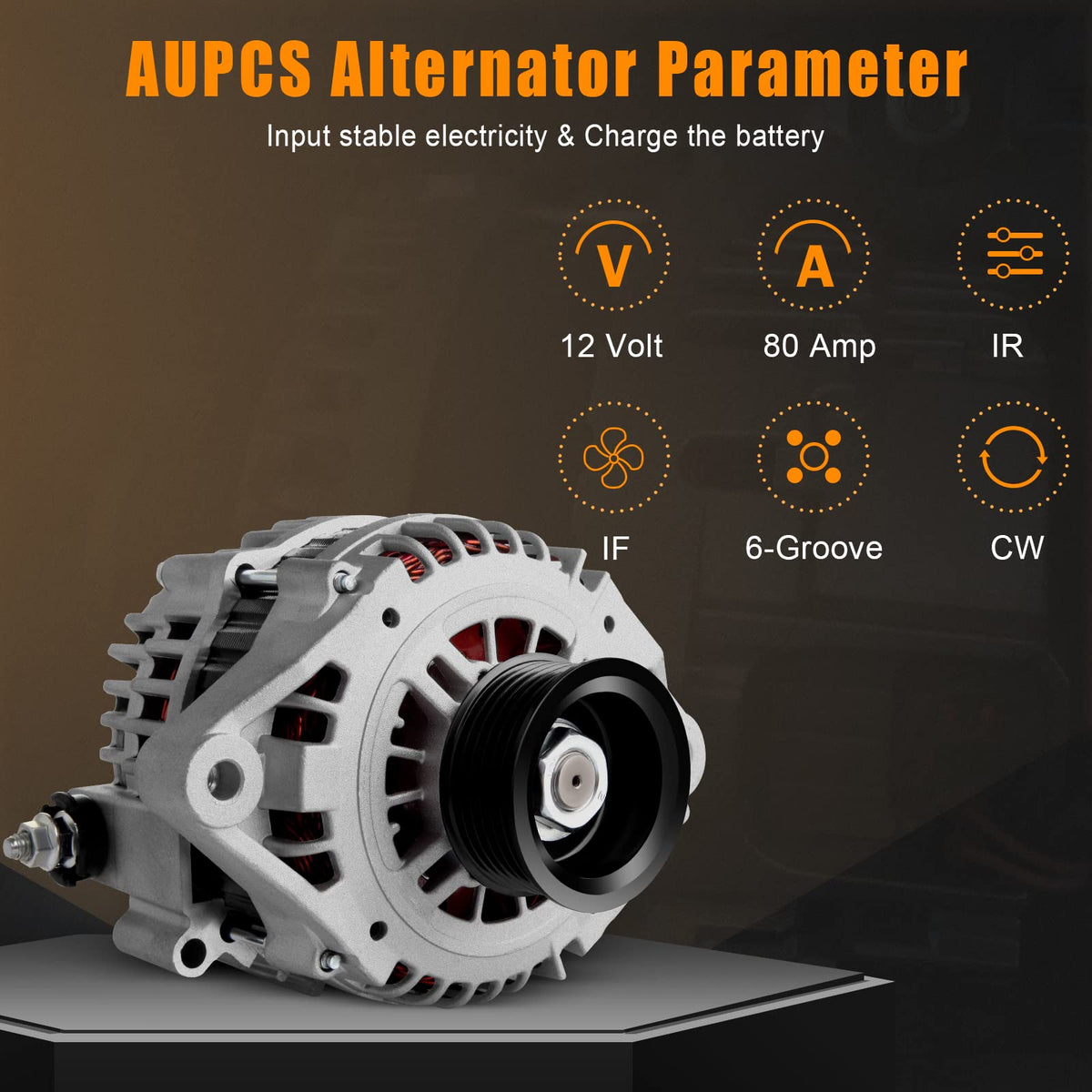 AUPCS alternator pulley and 6-groove detail illustrating belt compatibility and reliable torque