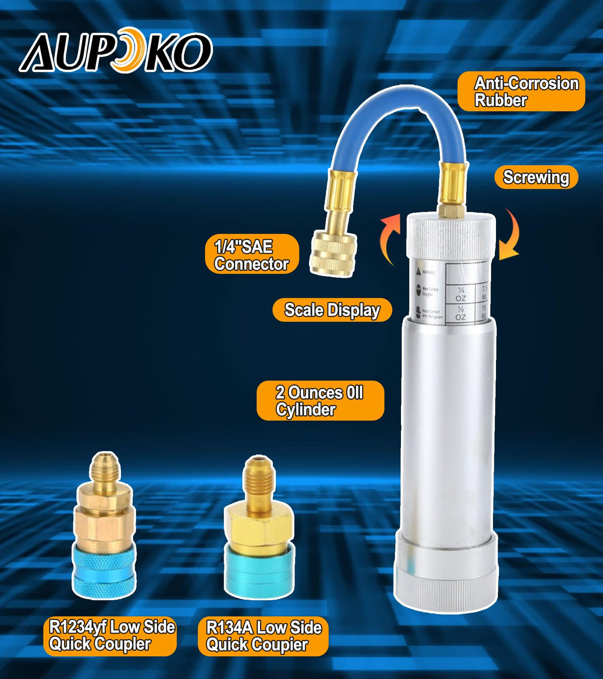 Aupoko 2oz transparent cylinder illustrating clear volume markings for precise oil dosing benefit