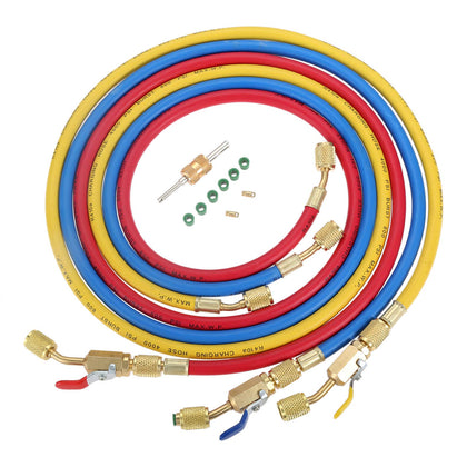 Aupoko front view of three 60-inch hoses showing color coding and valves for quick identification
