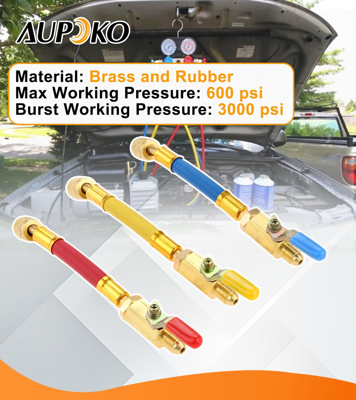 Aupoko hoses connected to a manifold showing compatibility and professional setup