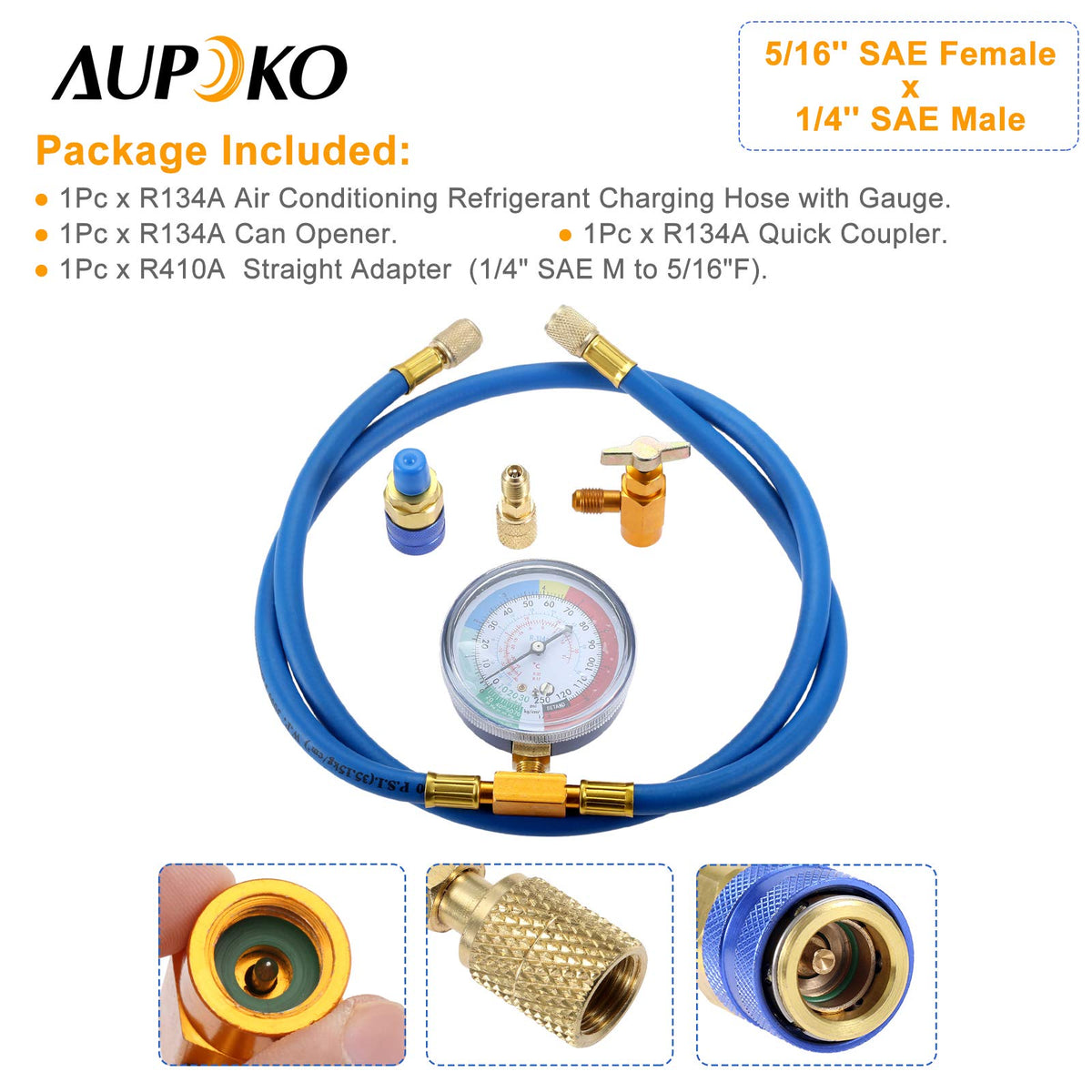 Aupoko kit connected to car AC low port illustrating easy charging