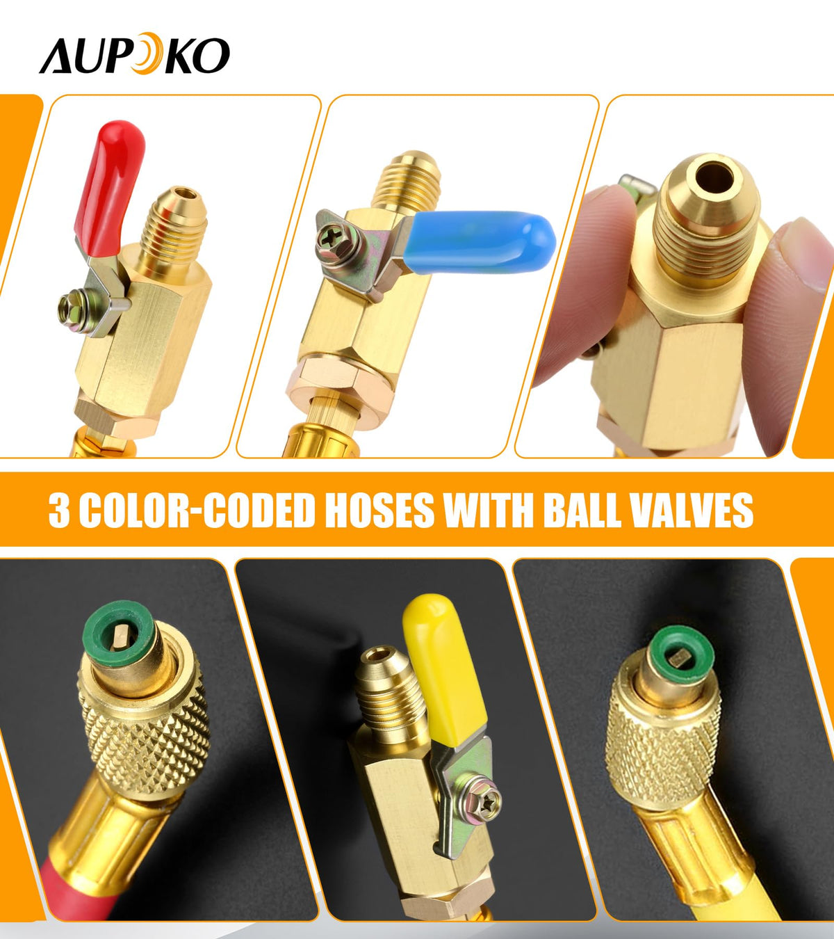 Aupoko hoses connected to a manifold demonstrating secure fit benefit