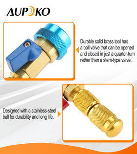 Aupoko tool in use on car AC port enabling valve change without refrigerant loss