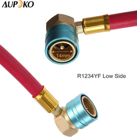 Aupoko kit attached to vehicle low-side port illustrating practical on-car use and safety
