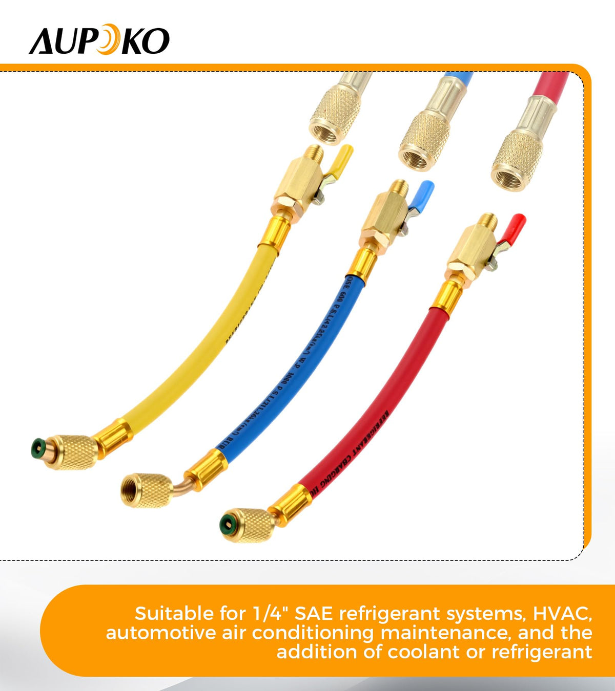 Aupoko hoses alongside ruler showing 9.8 inch length and compact reach