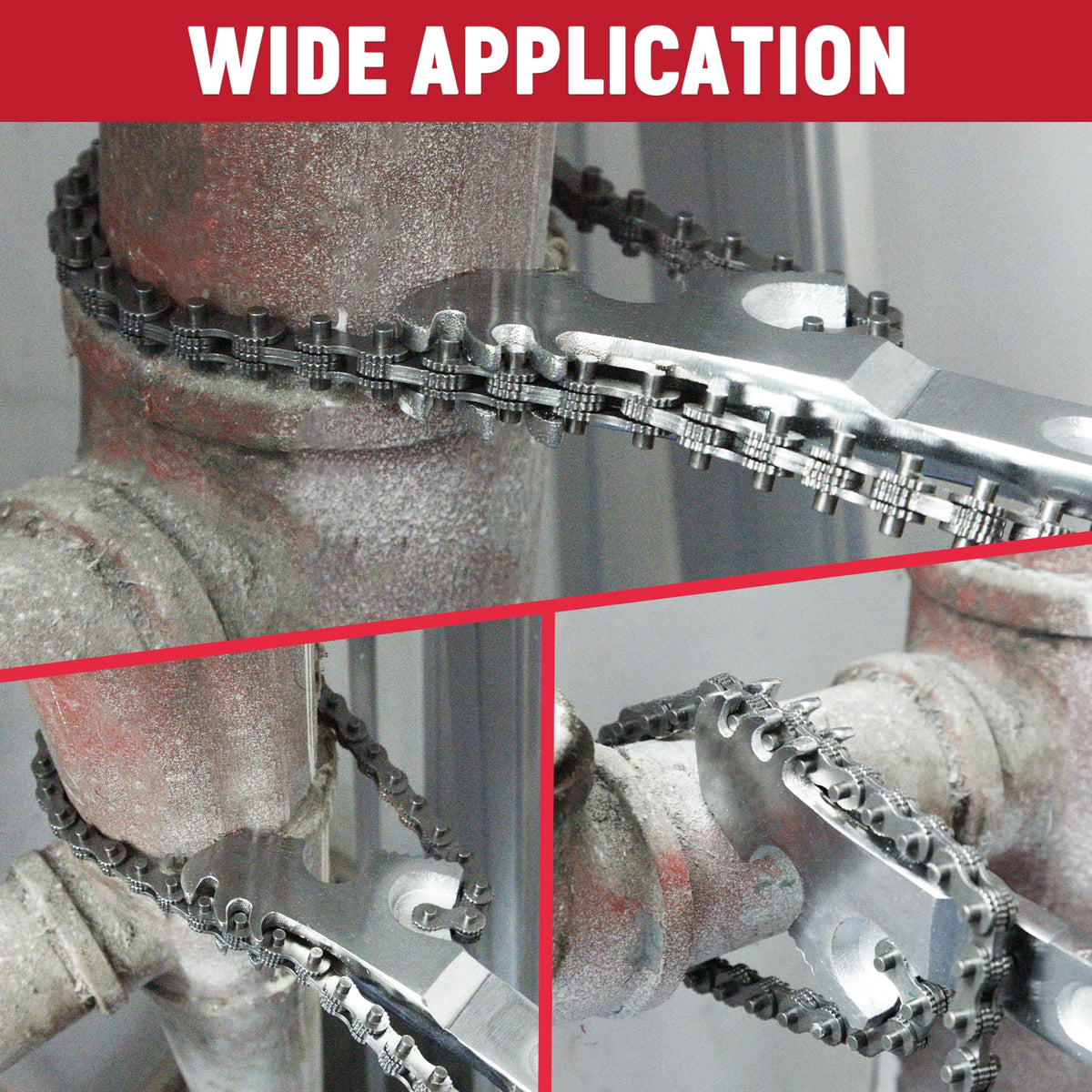 AUPREX wrench beside ruler showing scale and fit up to 12 inch diameter