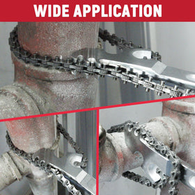 AUPREX wrench beside ruler showing scale and fit up to 12 inch diameter