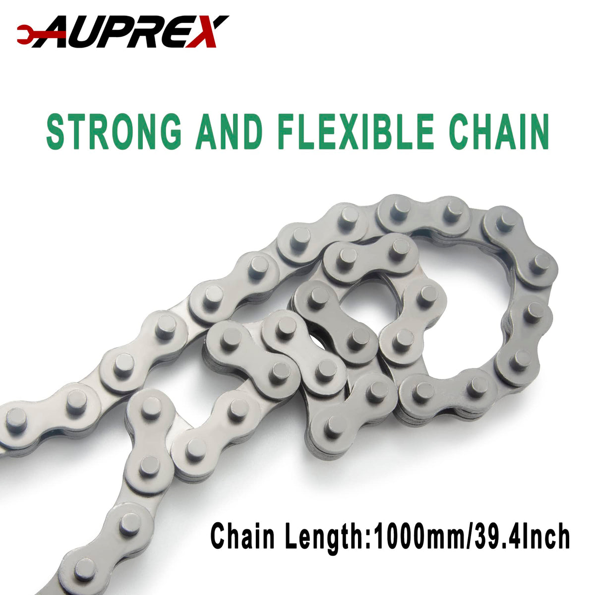 AUPREX wrench in use on oil filter showing easy removal benefit