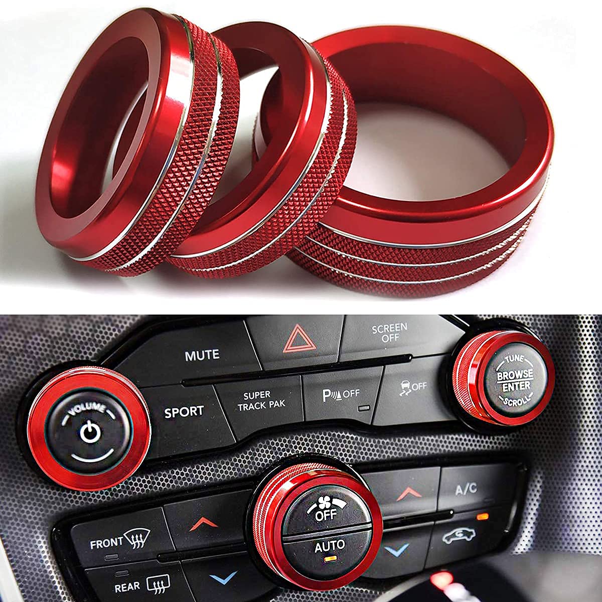 Auprite red knob covers front packaging showcasing kit and model fitment benefit