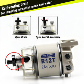 Aurorasters R12t mounted on boat engine protecting fuel system from contaminants
