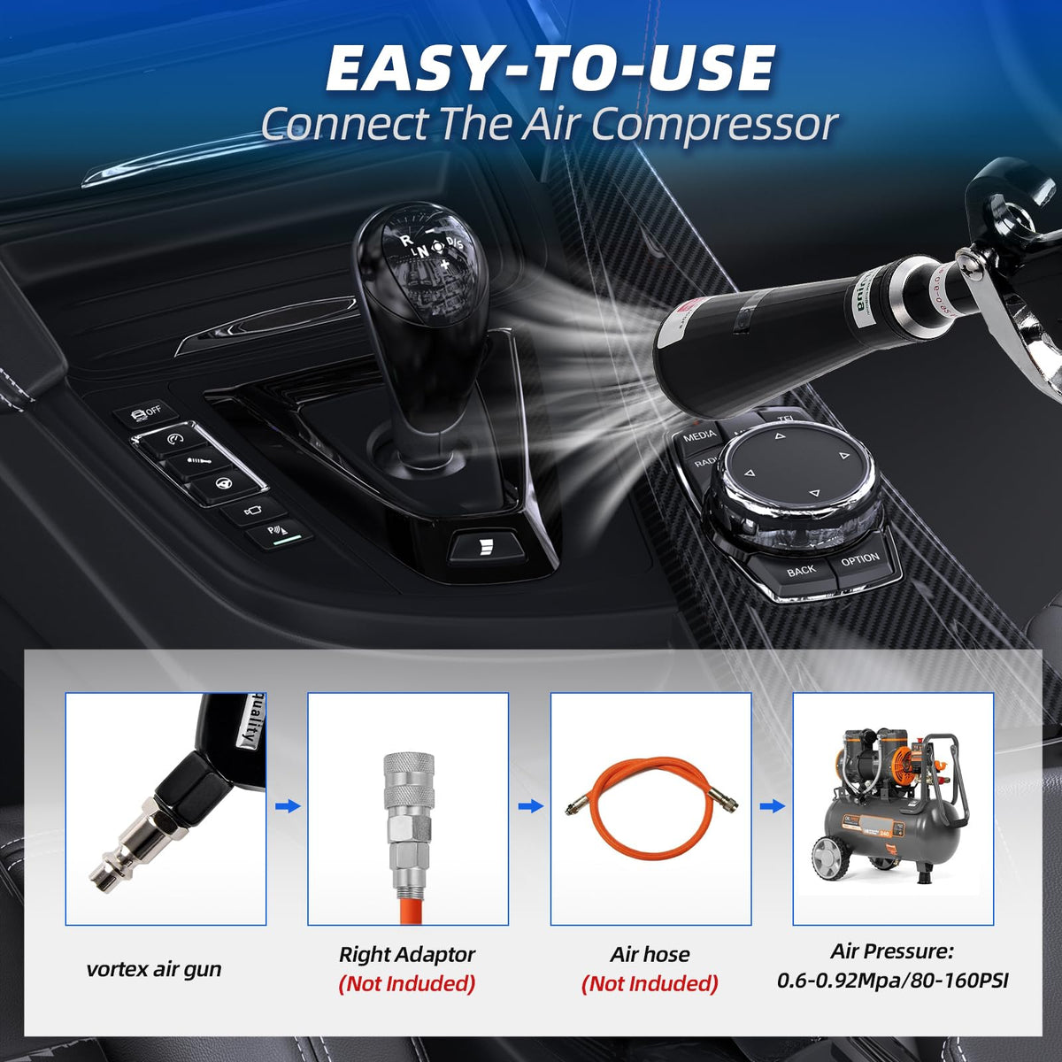 Aurorasters Tornado gun cleaning car vent showing efficient dust removal
