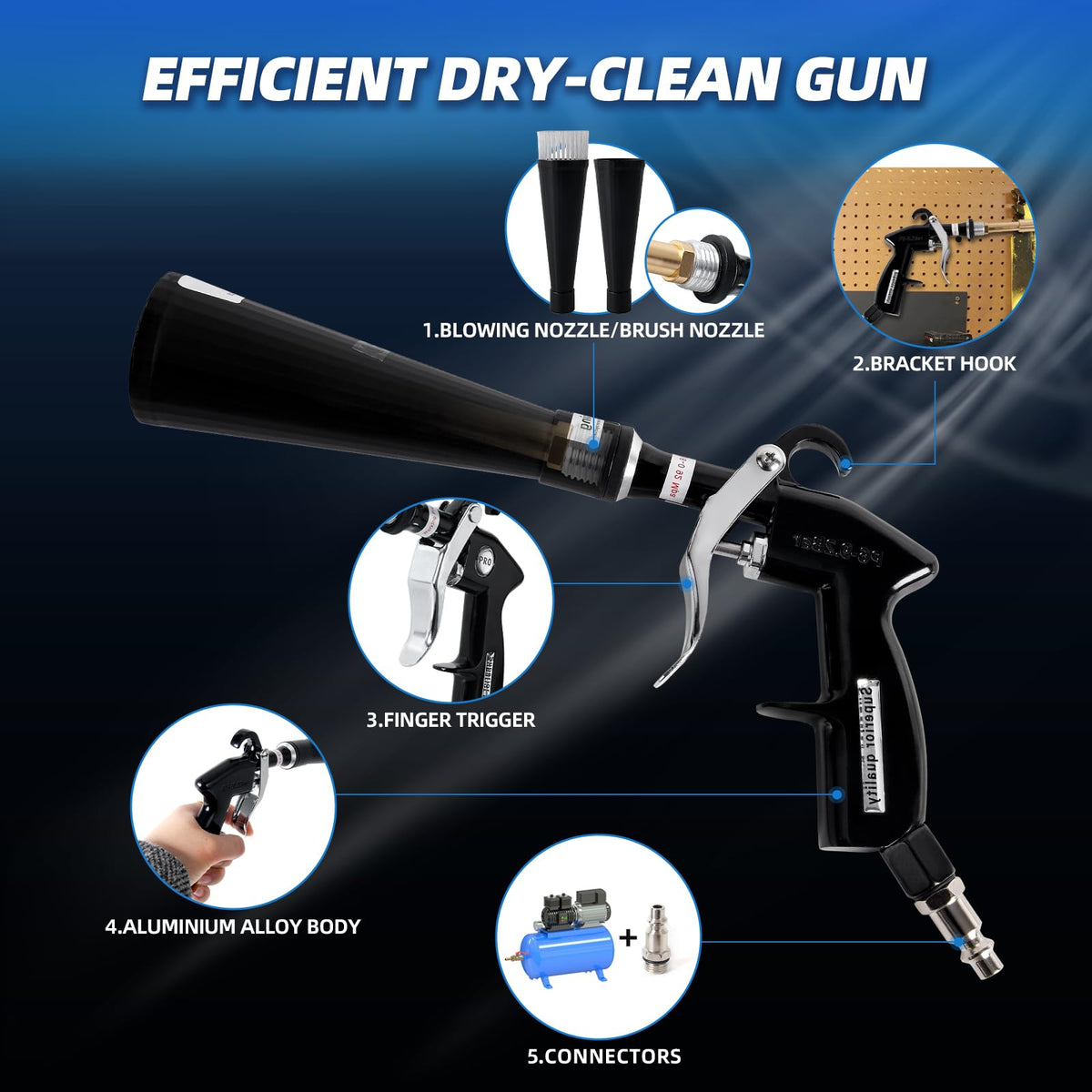 Aurorasters Tornado gun nozzle focused shot highlighting concentrated airflow performance