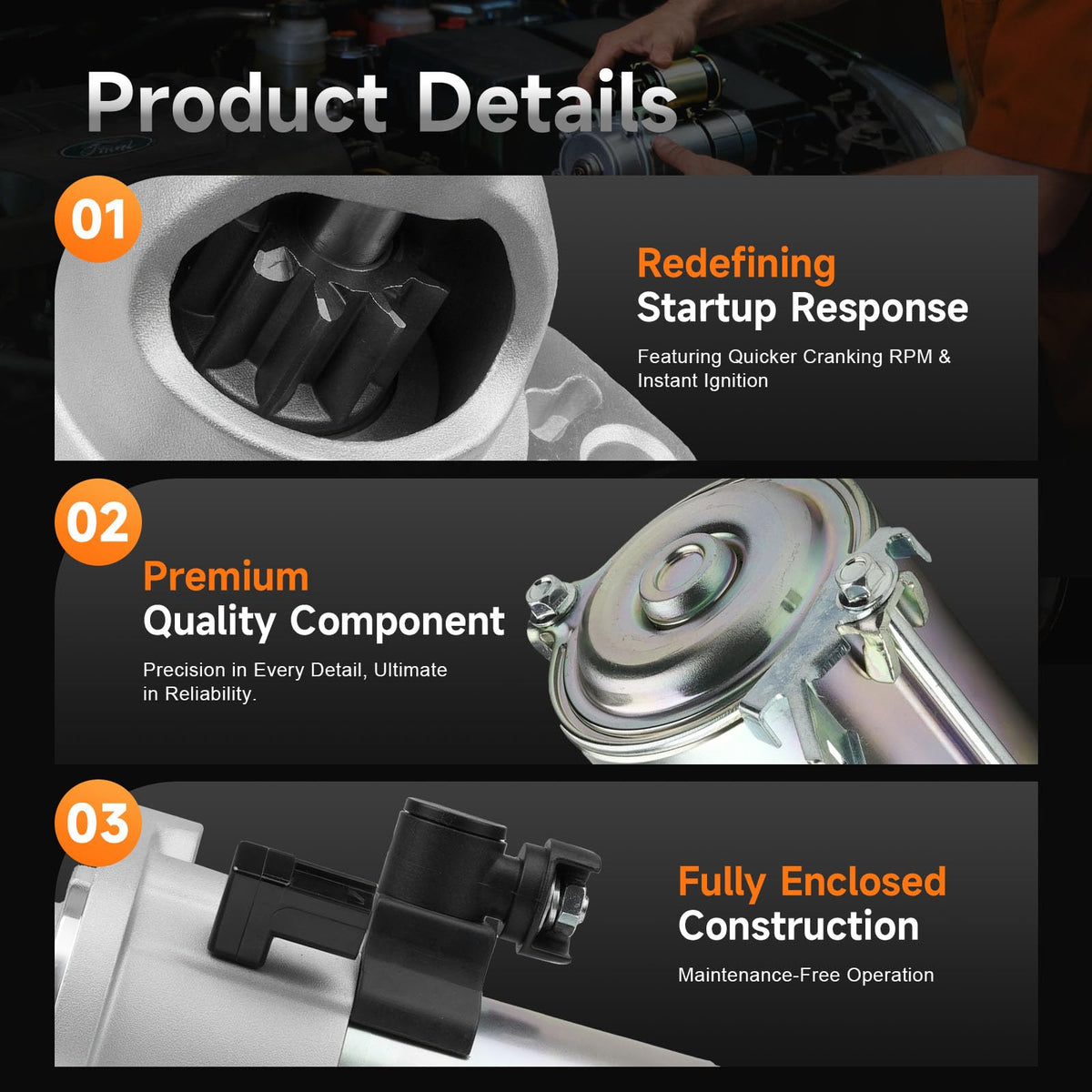 aurosant starter installed in engine bay demonstrating direct-fit replacement benefit