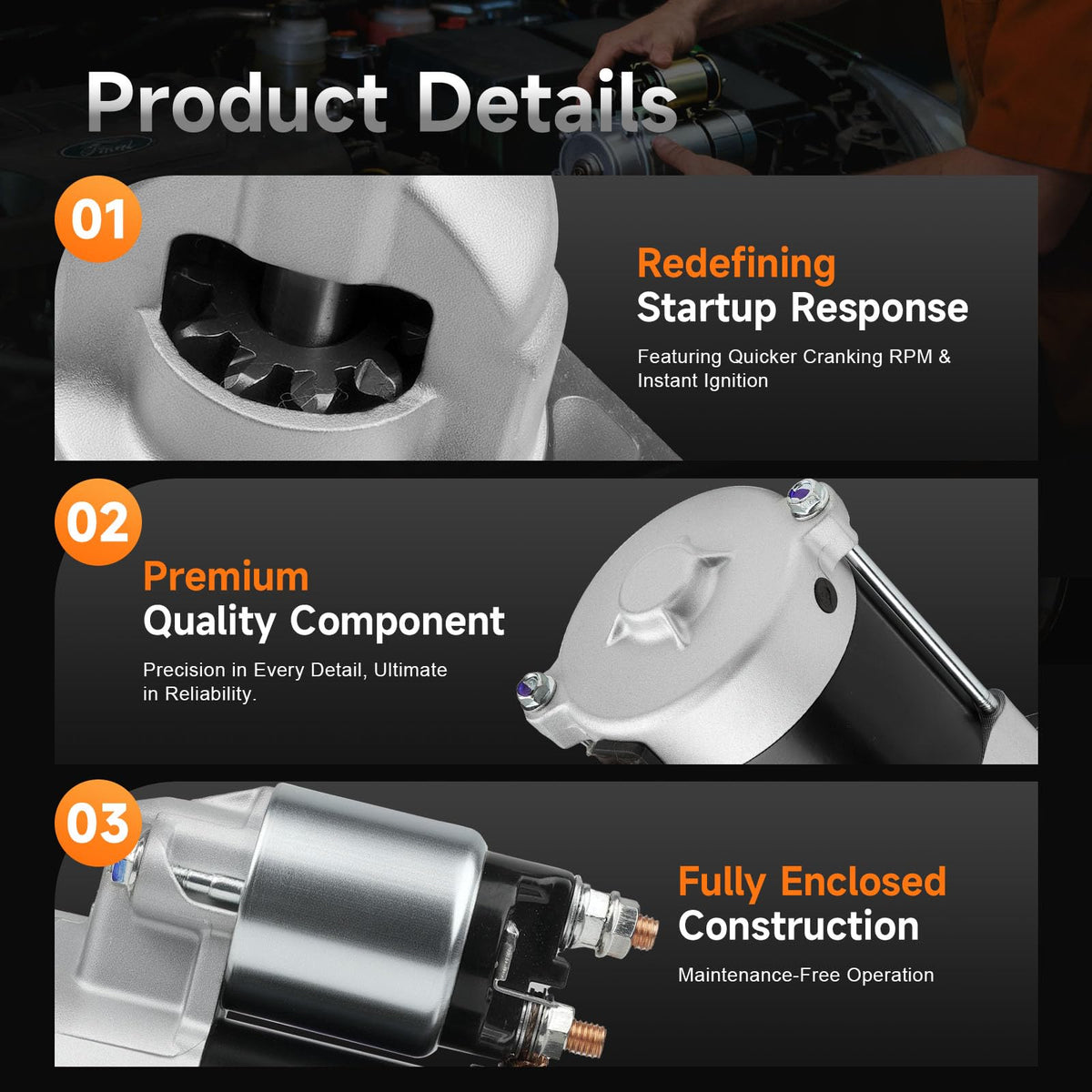 aurosant starter electrical terminal detail illustrating clear connections for safe installation
