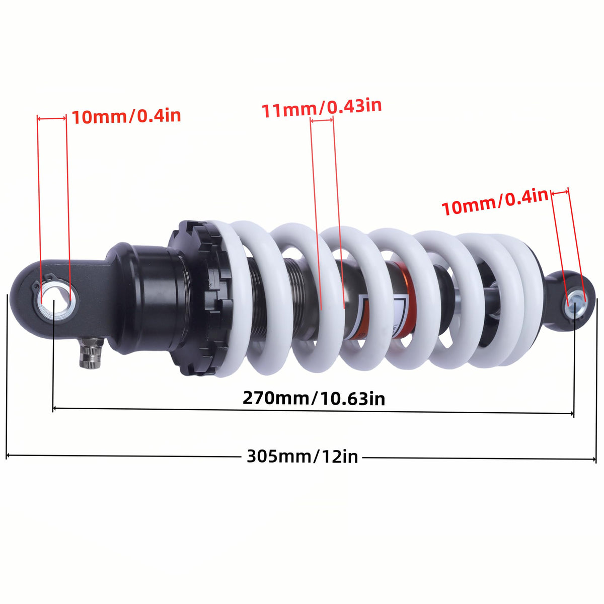 AuryngMD side profile of shock extended illustrating length and improved ride control