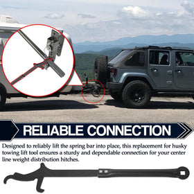 Aussio lift tool in trailer setup scene, illustrates practical towing readiness benefit