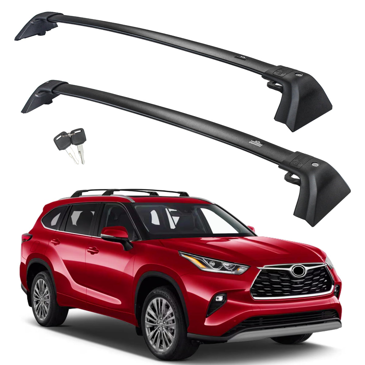 Autekcomma crossbar front view mounted on Highlander for clean factory look and secure load support