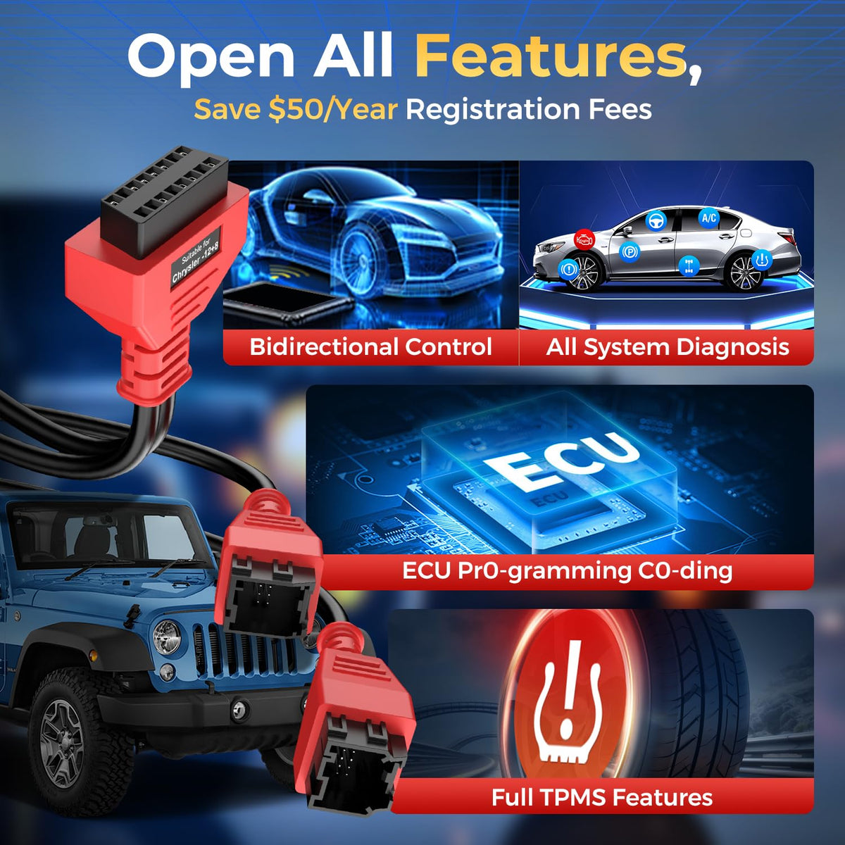 Autel cable beside ruler showing length for convenient in‑vehicle reach