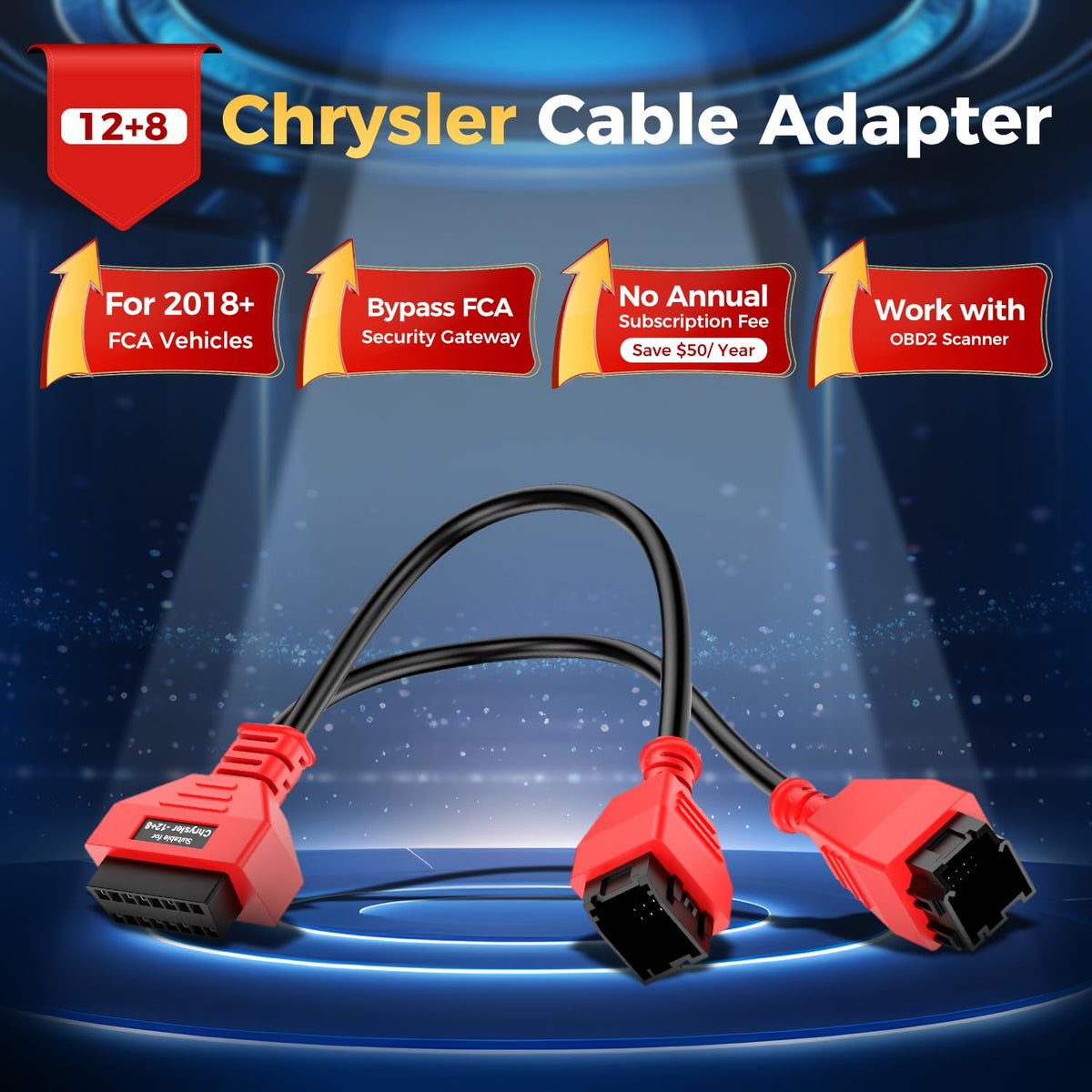 Autel close-up of 12 and 8 pin connectors for clear, reliable vehicle connection