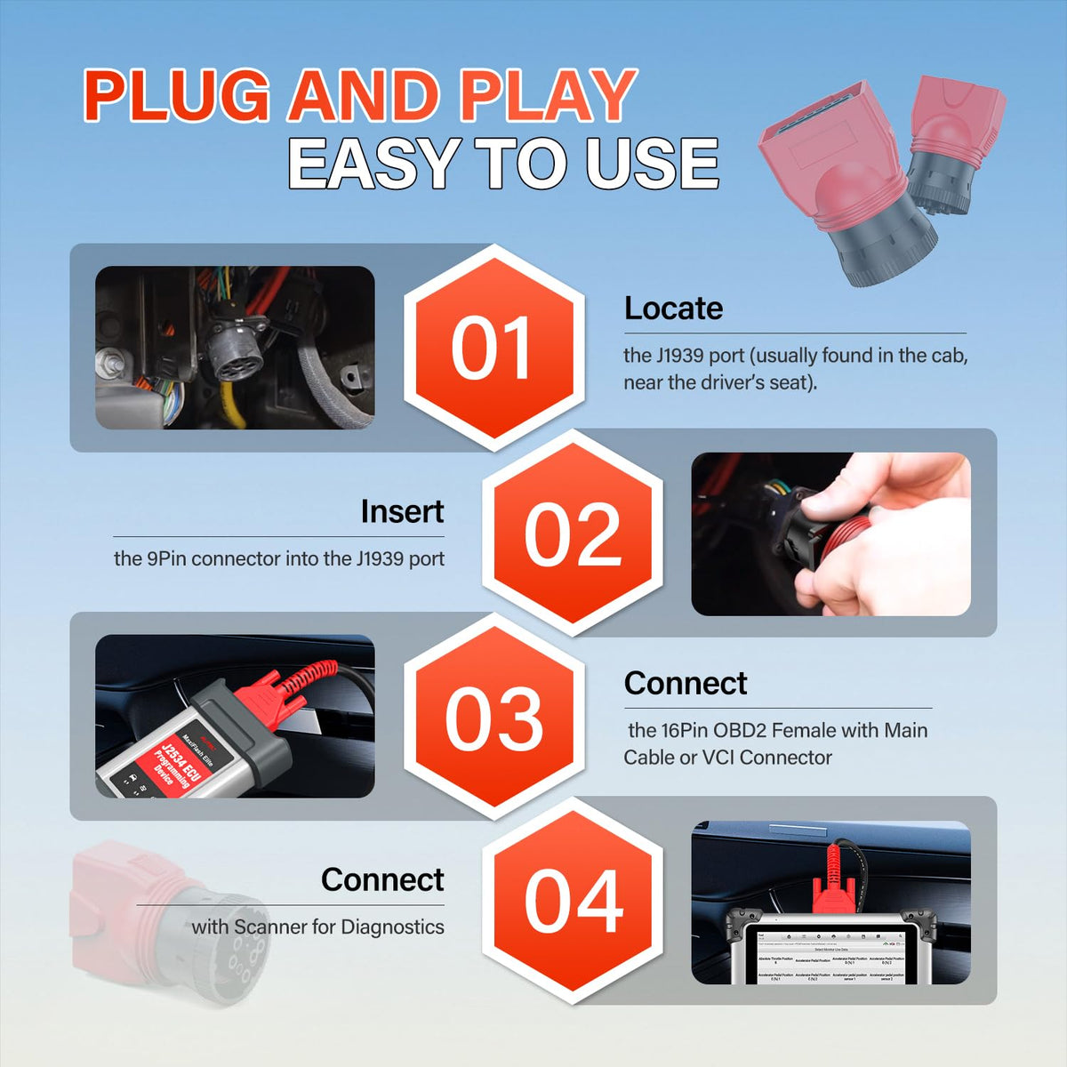 Autel adapter 16-pin socket close-up, clear pins for reliable scanner fit