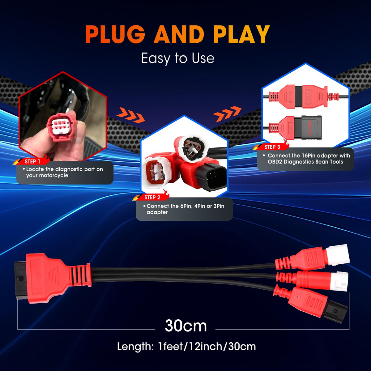Autel adapter 4-pin plug detail demonstrating secure fit and solid contact for diagnostics