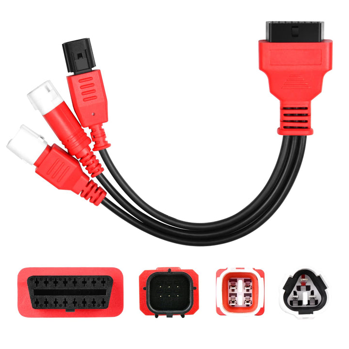 Autel adapter front view showing 16-pin OBD connector and small-pin leads for reliable connection