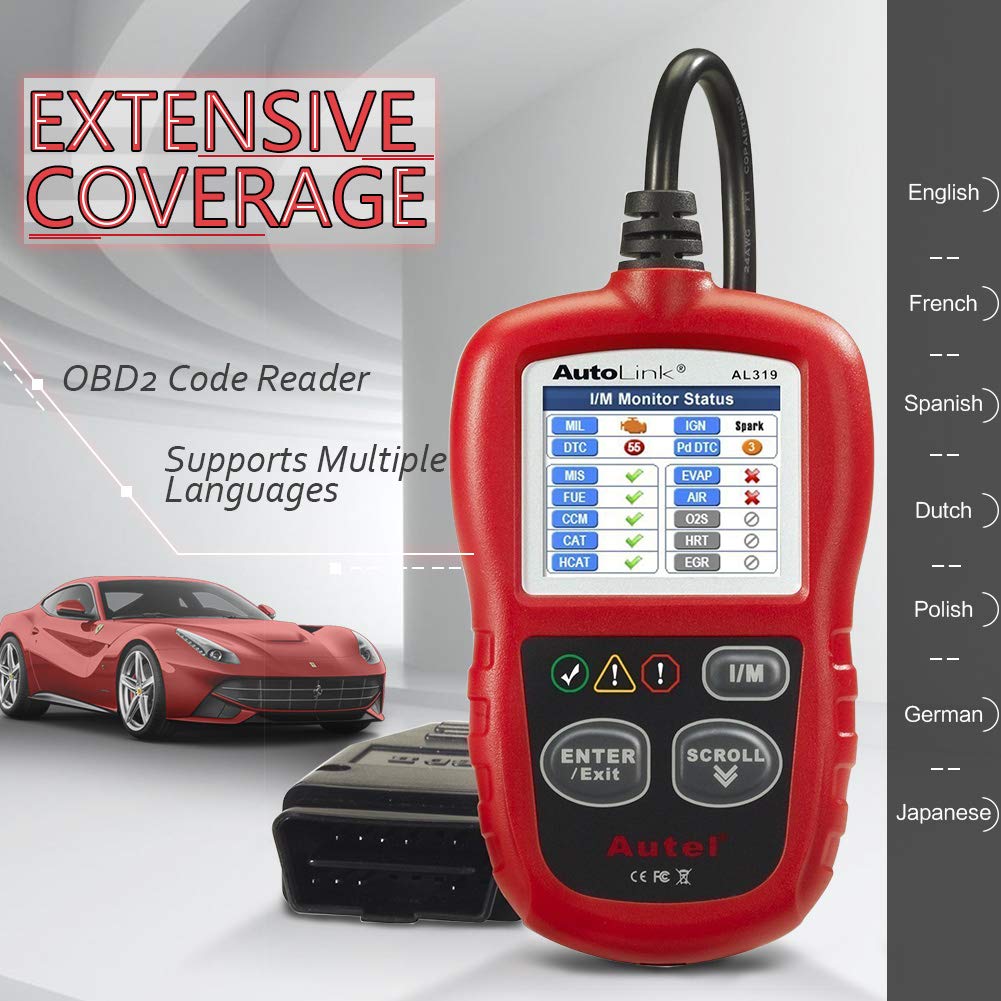 Autel AL319 close-up display showing DTC definition, clear readable diagnostics