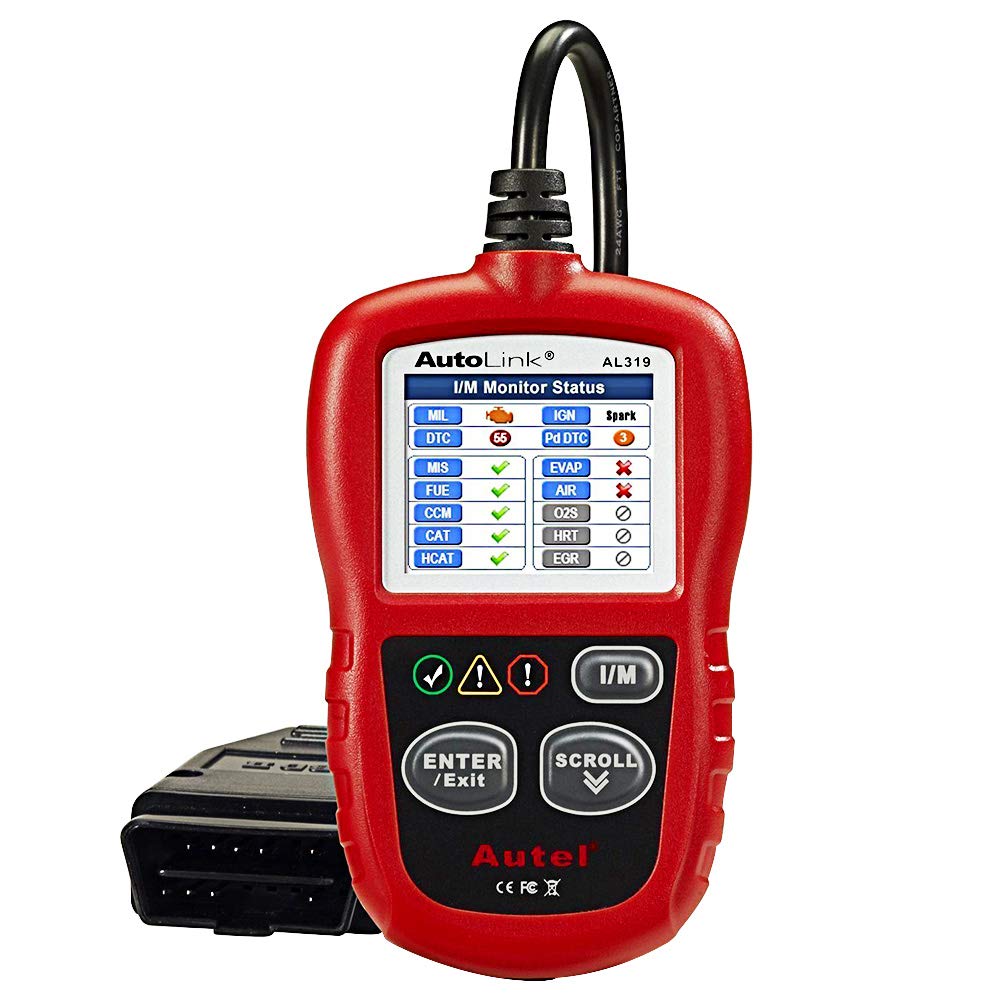 Autel AL319 front view showing compact housing and buttons, practical portability