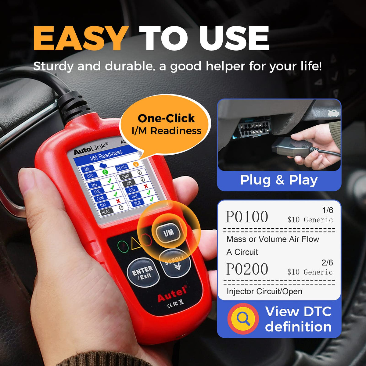 Autel AL319 in-vehicle use with driver reading codes to diagnose check engine issues fast
