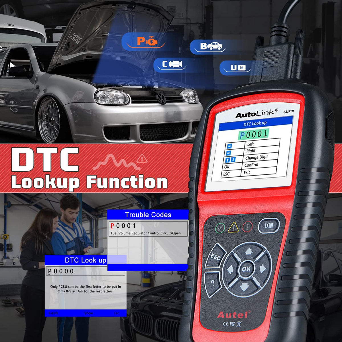 Autel AL519 connected to vehicle OBD2 port for immediate fault reading