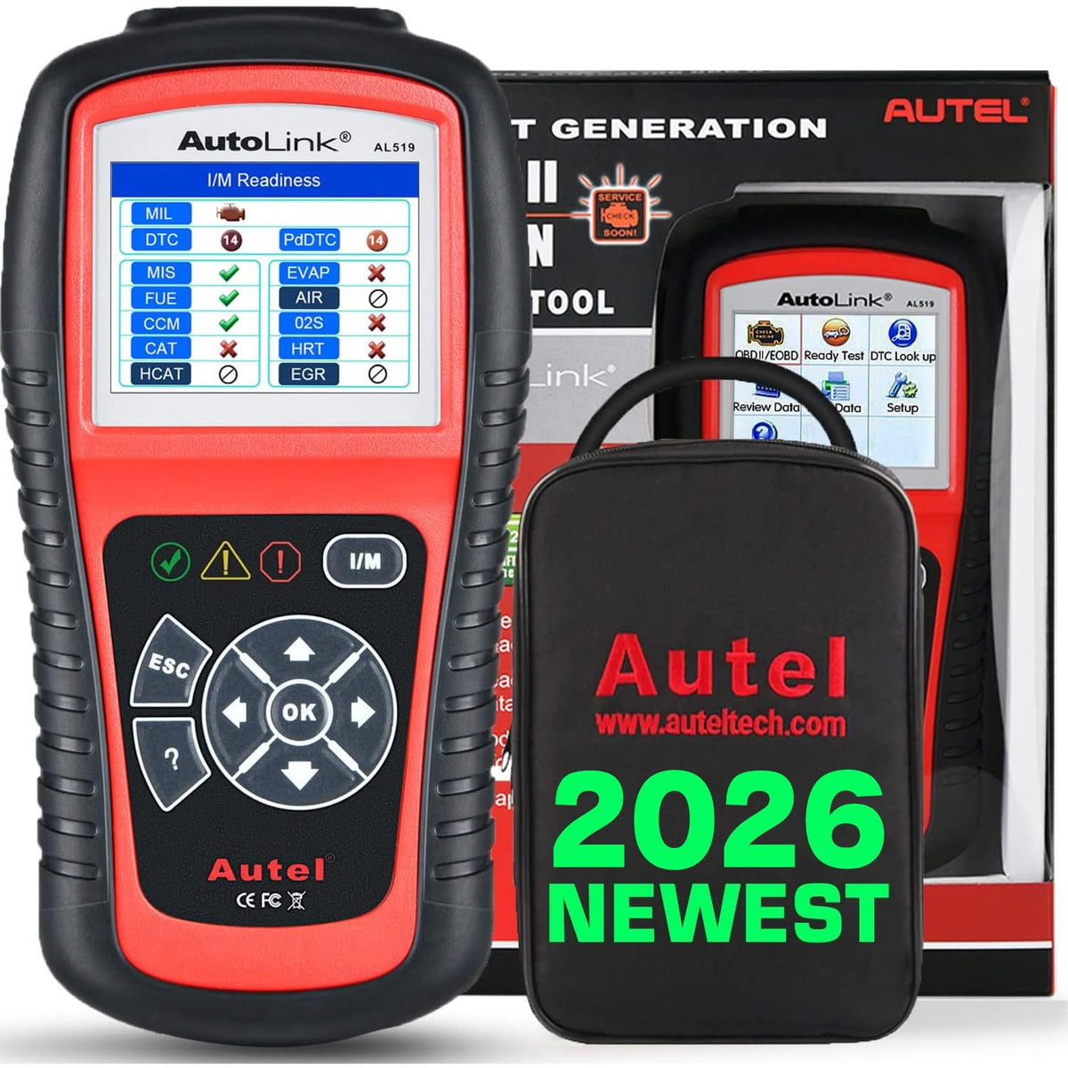 Autel AL519 front display showing code readout and quick diagnosis