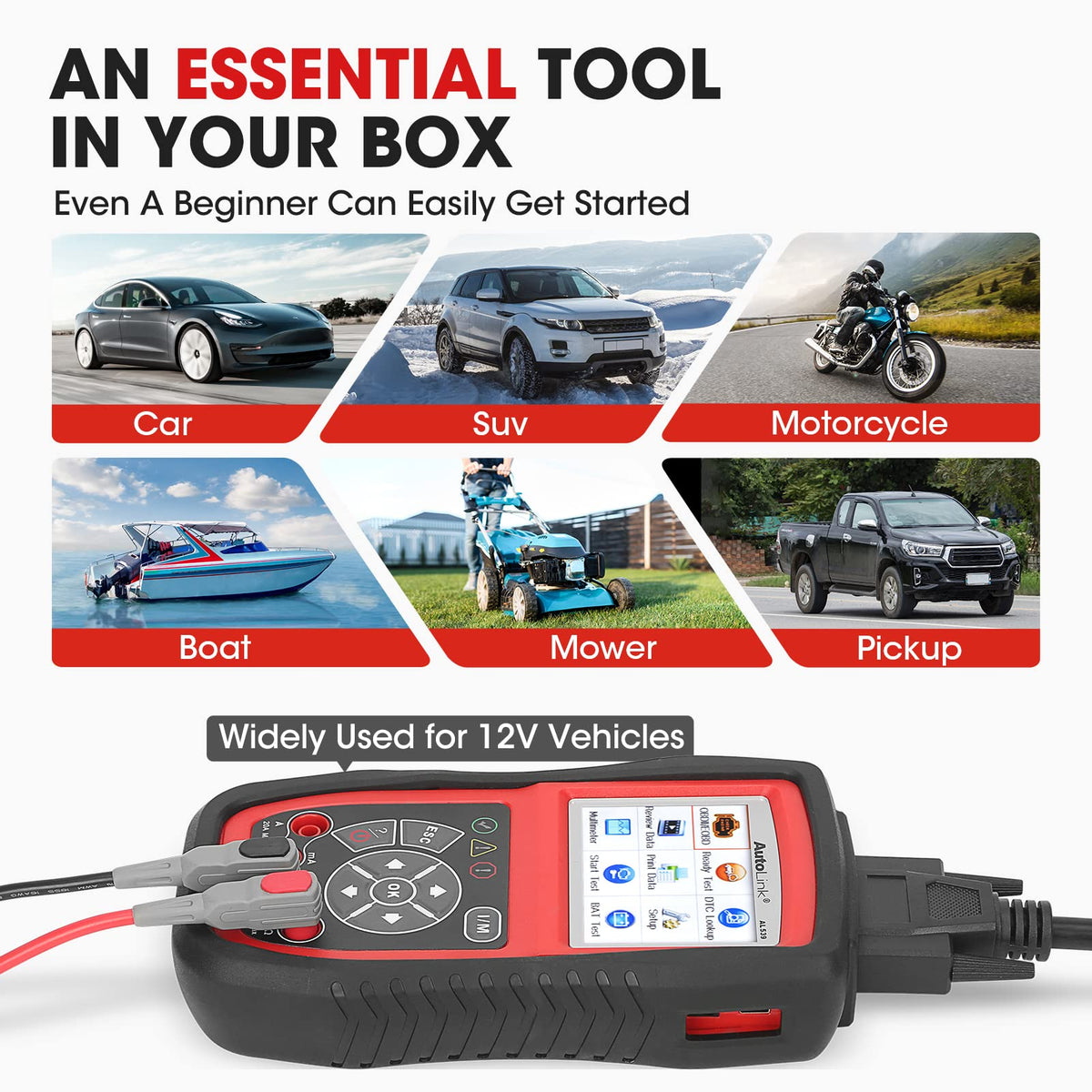Autel AL539B AVOmeter closeup measuring voltage and continuity accurately