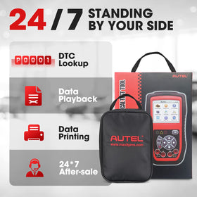 Autel AL539B on a workshop bench with car in background for real use
