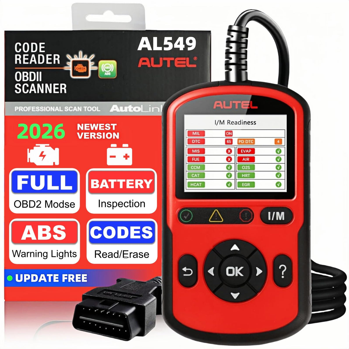 Autel AL549 front view showing handheld design and ports, helpful for portability